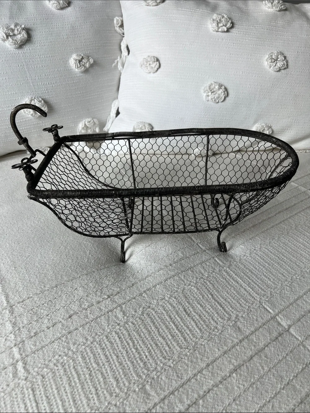 Vintage, French Country style Black Wire Mesh Bathtub Decorative Basket